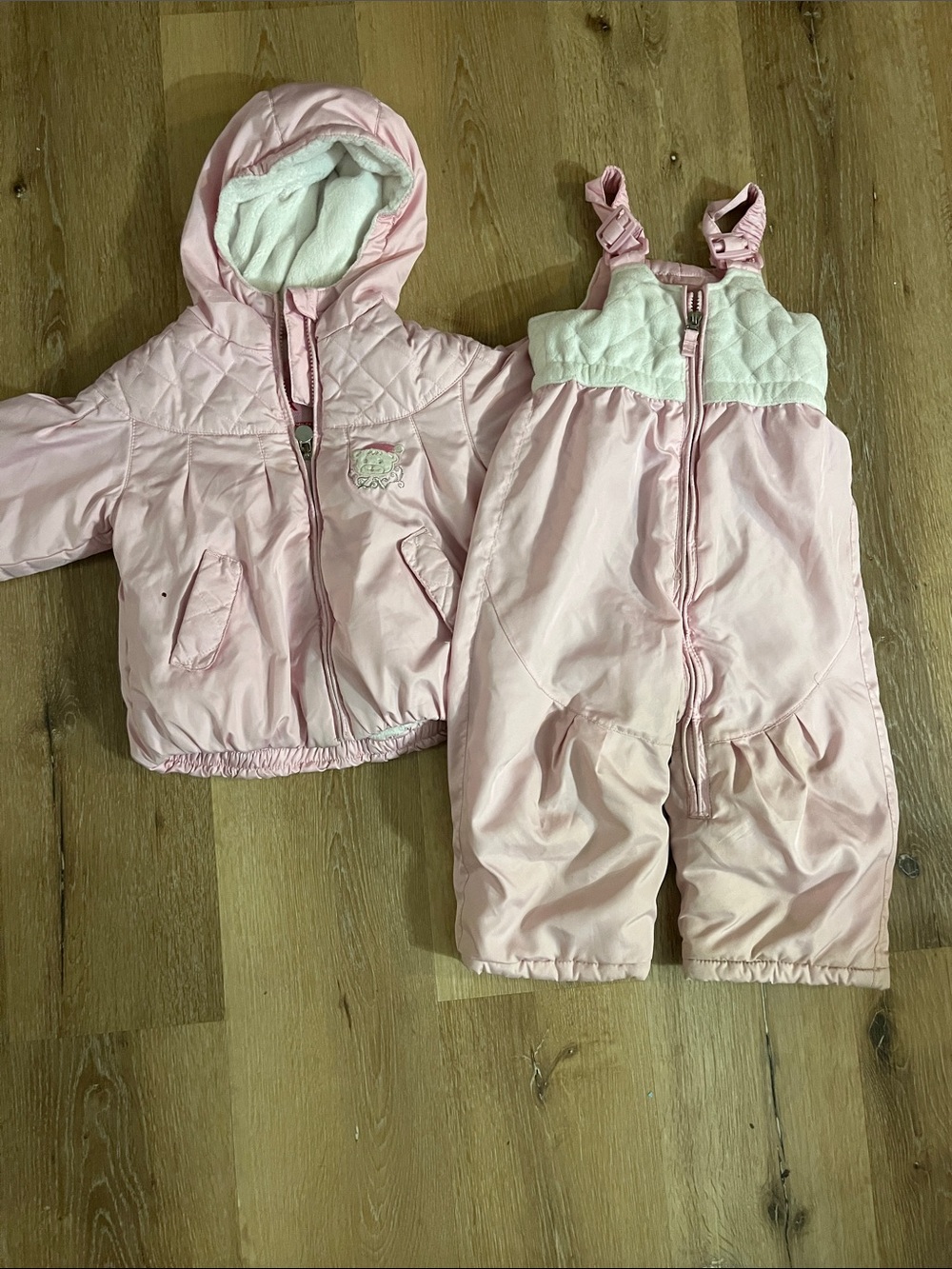 ZeroXposur Girls Light Pink Quilted Hooded Puffer Jacket & Bib Snow Pants Set